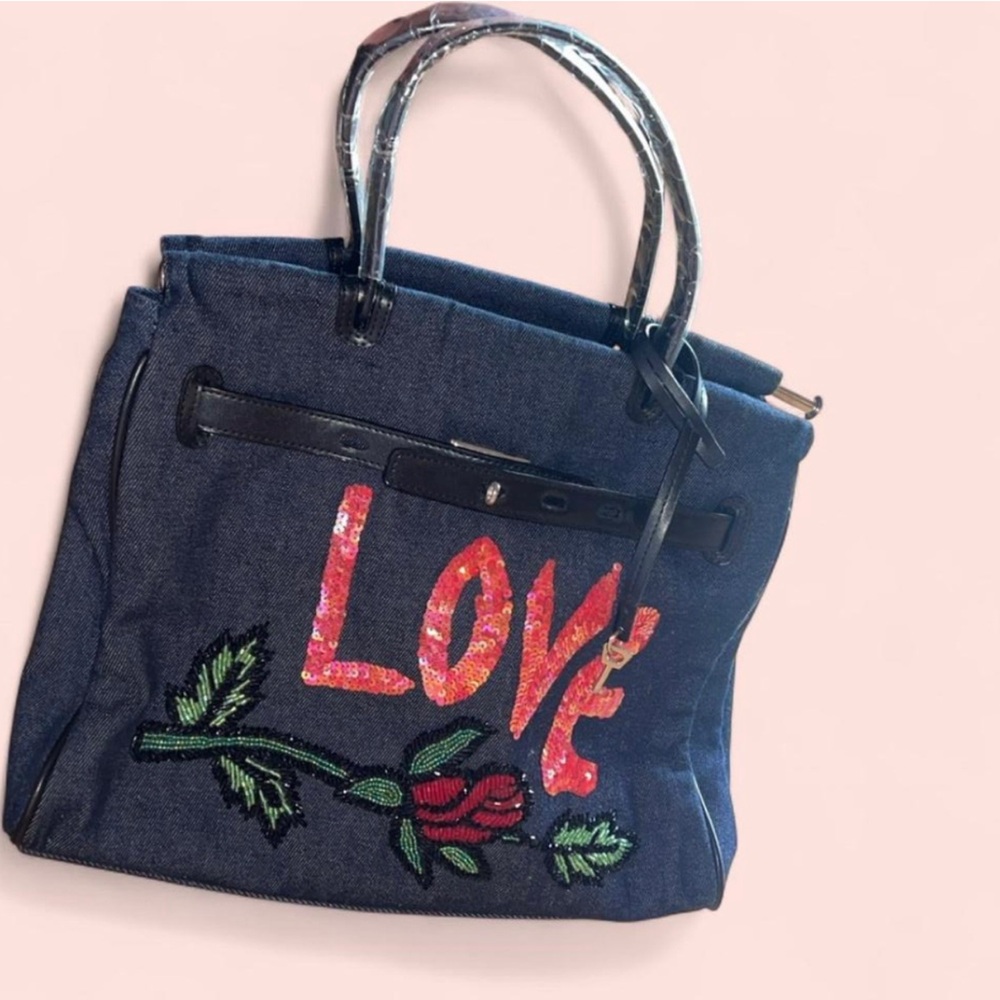 Embroidered Love Handbag with New Straps, NWOT - Picture 2 of 5